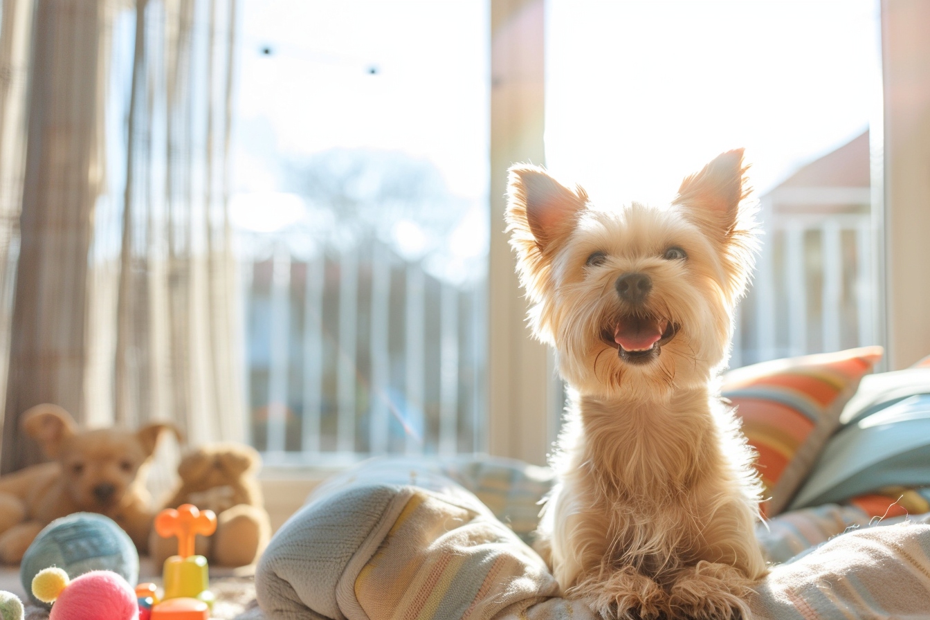 Un vieux chien détendu profitant d'un déménagement sans stress à Avignon.